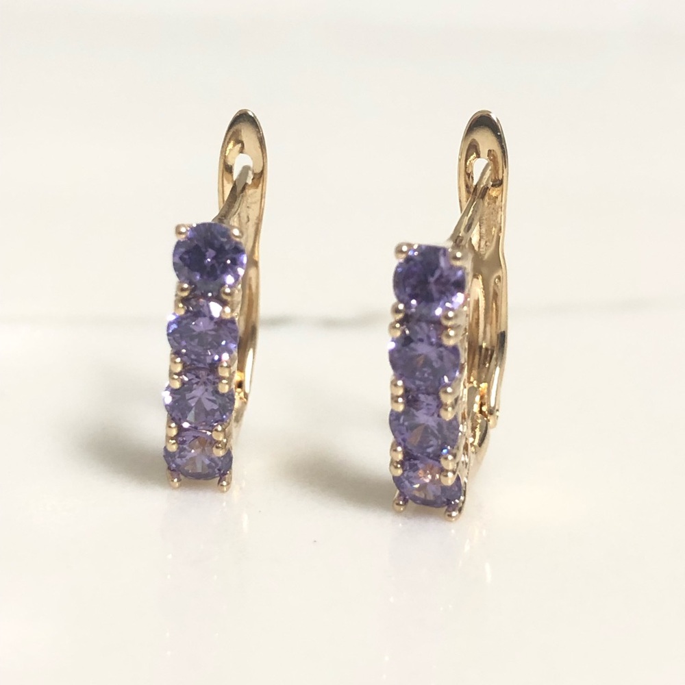 18k Gold Filled Crystal Huggie Earrings - Picture 1 of 6